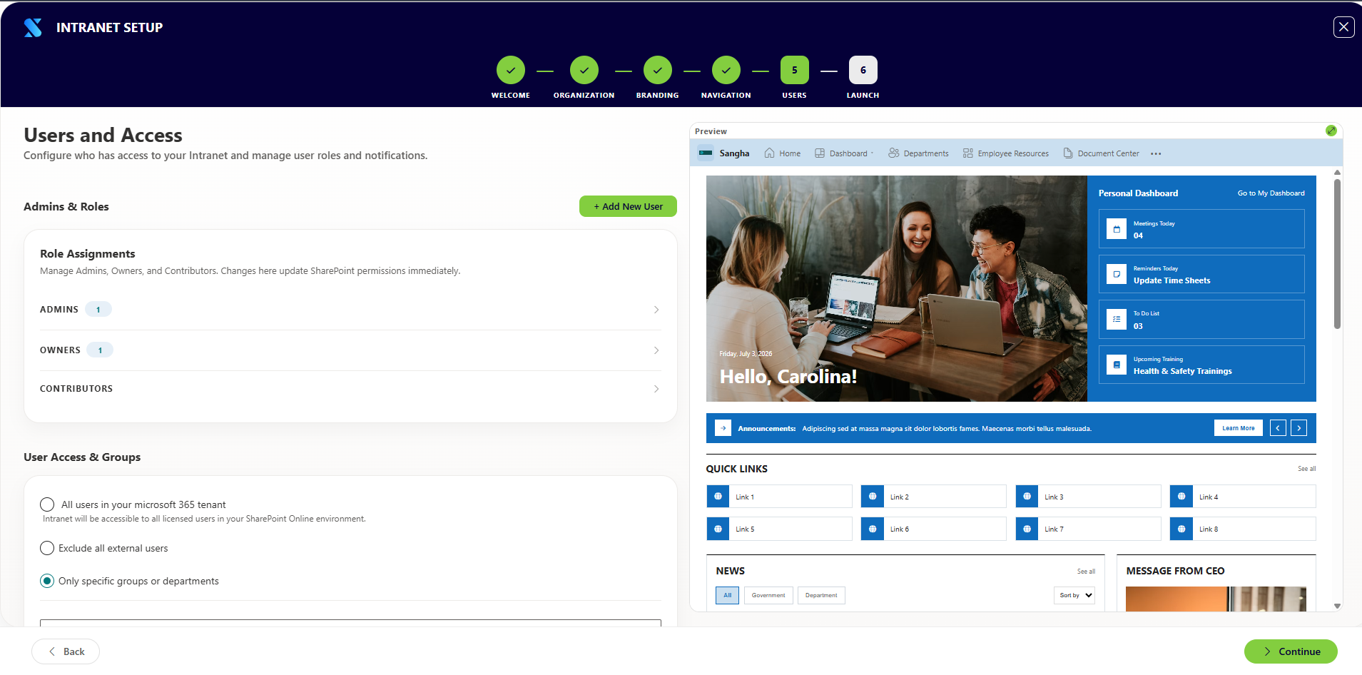 User Access Configuration
