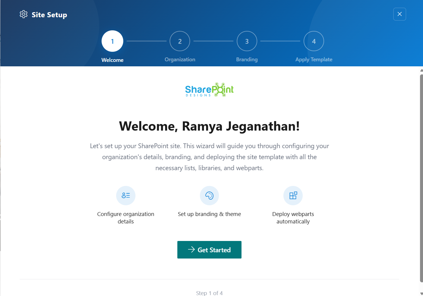 Setup wizard — Welcome screen